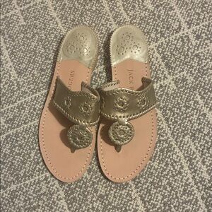 Jack Rogers Gold Leather Cork Wedge-Style Sandals